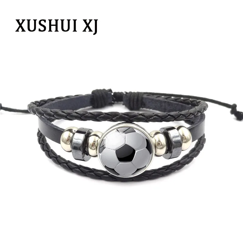 XUSHUI XJ Модный черный кожаный браслет футбольный мяч фото стеклянная