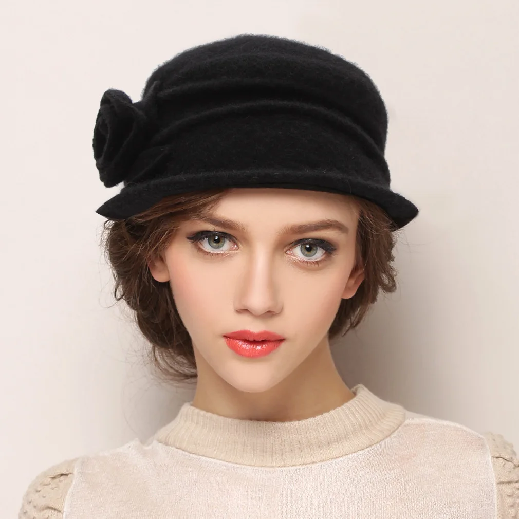 Осенне зимняя женская шерстяная шляпа Fedoras Женская Цветочная Ретро Кепка Fedora