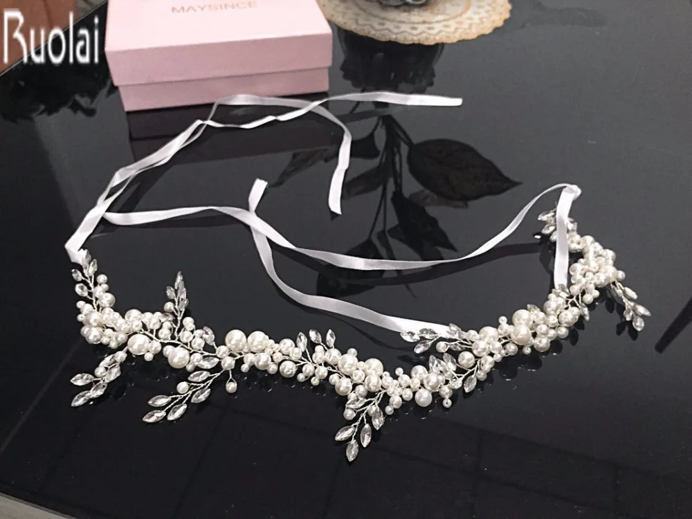 

New Arrival 2017 Cheap Charming Ribbon Edge Beading Pearls Headwear Bridal Dresses Wedding Veil Decoration Wedding Accessories