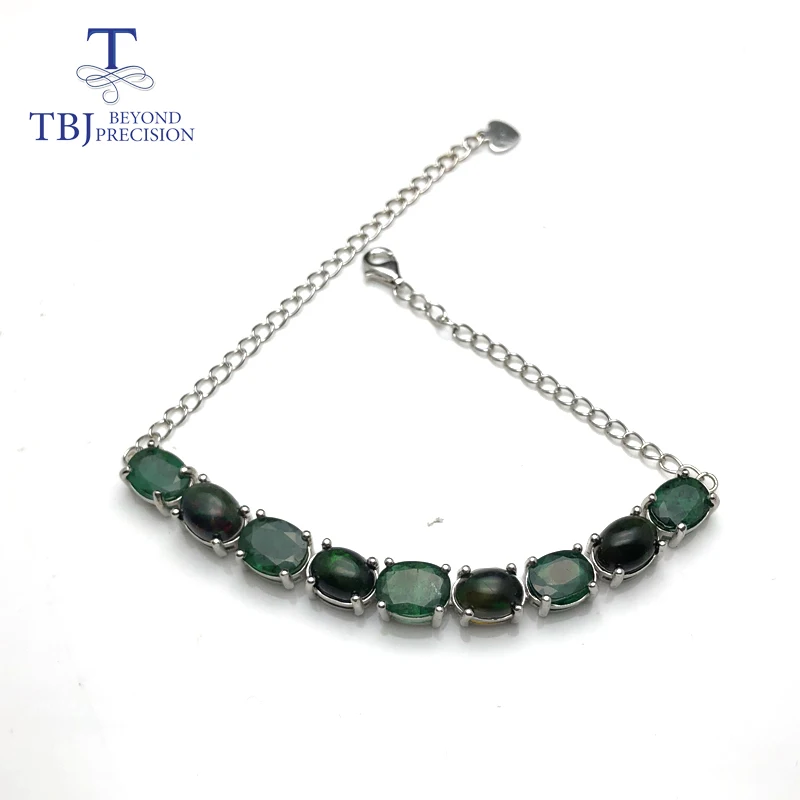 

TBJ,new design bracelet natural valuable gemstone emerald match black opal 925 sterling silver fashion jewelry for lady gift