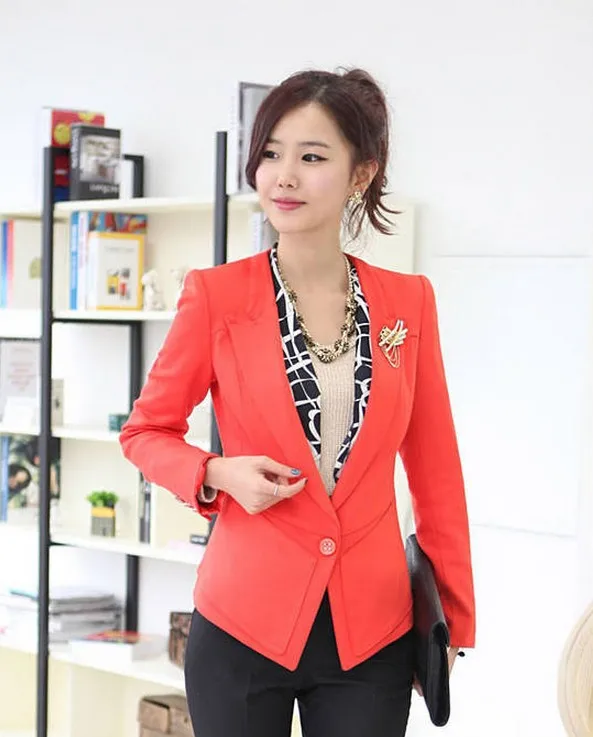 2014 fashion women slim blazer coat suit singer breasted orange cotton full Size S M L XL Free Shipping | Женская одежда
