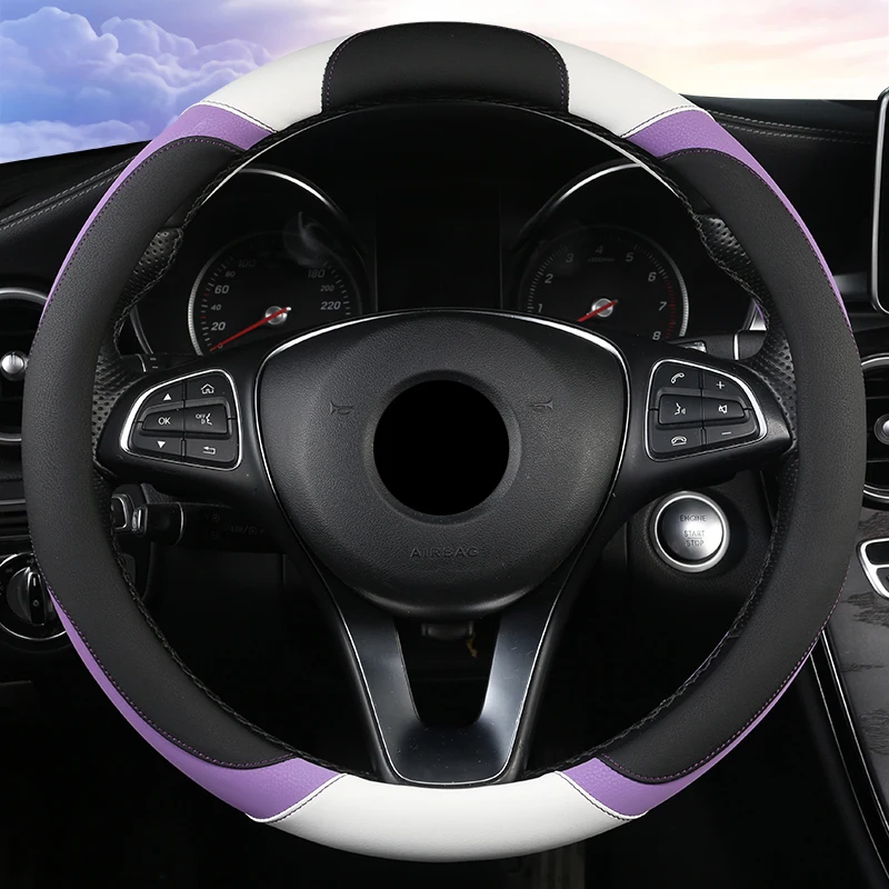 6 Colors Fashion Steering Wheel Cover PU Leather Size M 37-38cm for Lada Skoda Nissan Toyota VW Polo Pink Women Auto Accessories