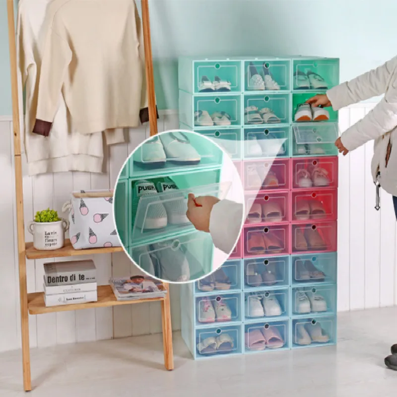 DIY Пластиковые обувные коробки 6 шт утолщенная прозрачная откидная крышка коробка для хранения обуви многофункциональная наборная прямоугольная коробка для хранения ящиков