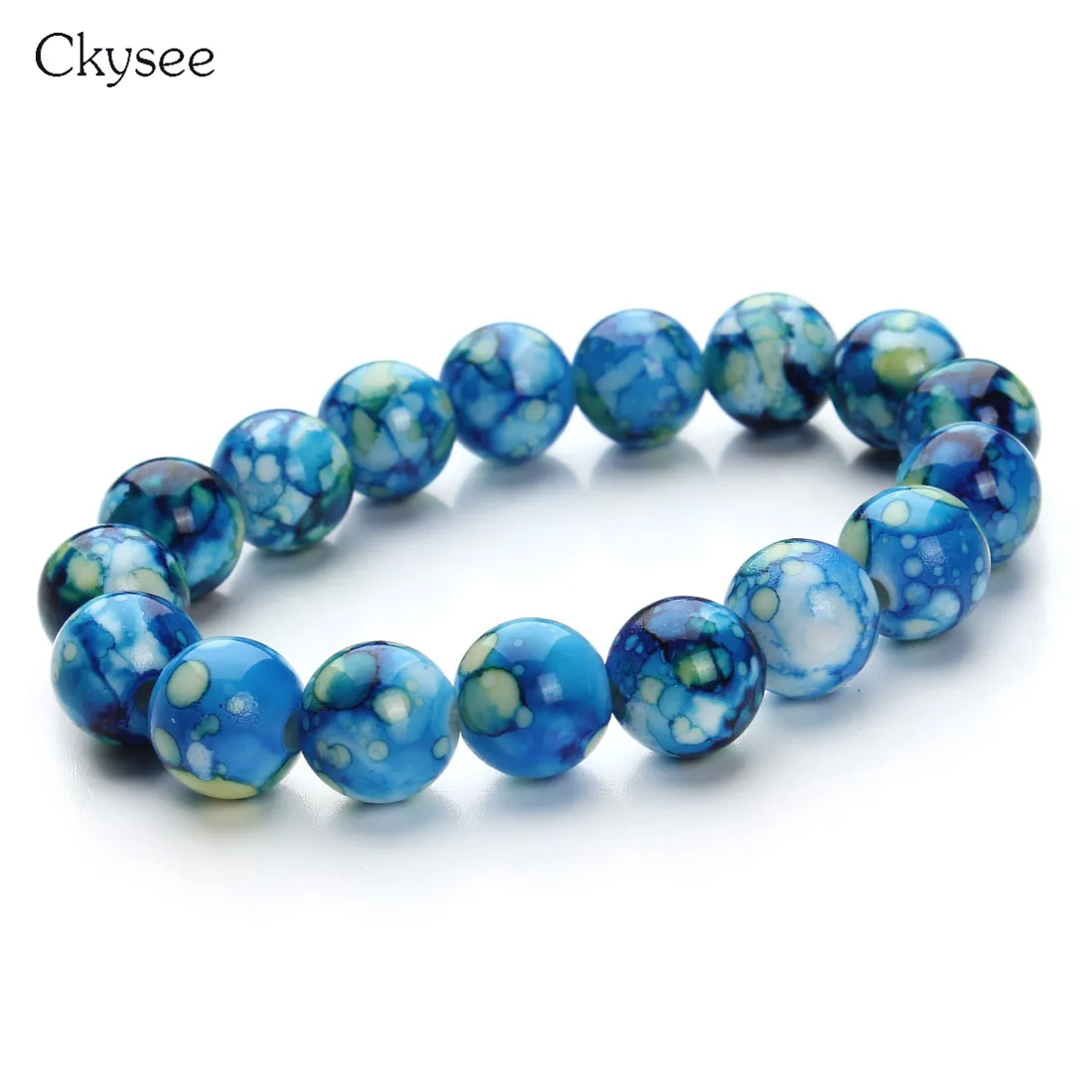 Deep Blue Ckysee Новинка ручной работы бусина из смолы Стрейчевые браслеты из бусин для женщин модные яркие цвета 12 мм браслет с пластмассовыми бусинами 20 см - Окраска металла: Deep Blue