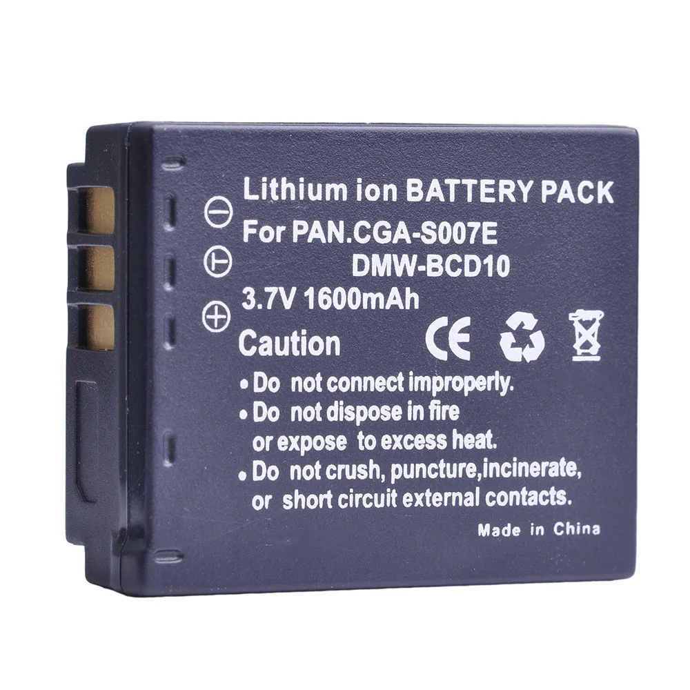 1 шт. CGA S007E S007 DMW BCD10 1600 мАч литий ионный аккумулятор для Panasonic DMC TZ1 TZ2 TZ3 TZ4 TZ5 TZ11 E1032P TZ50