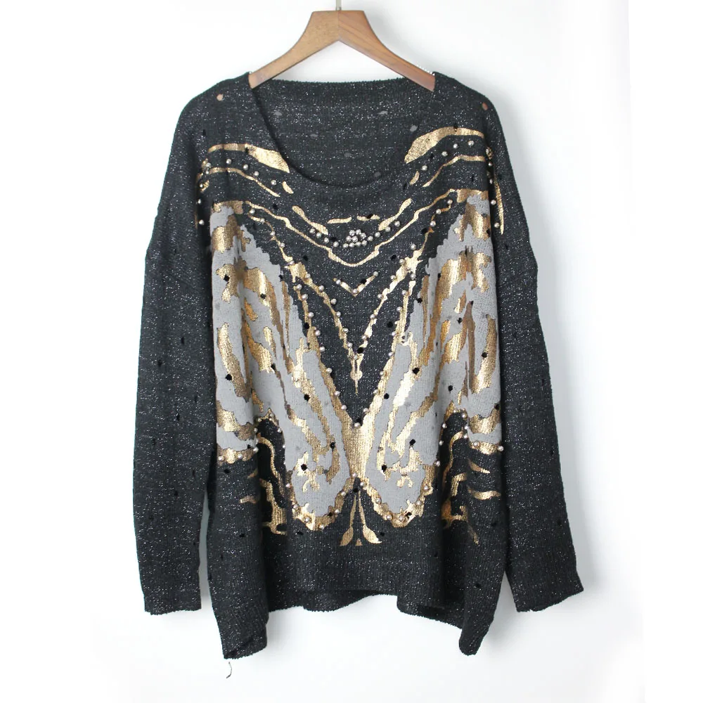 PUNK ROCK style butterfly Bronzing tops hollow out Knitted Sweaters Pullovers Femme hole Loose Feminino sexy womens Tops | Женская