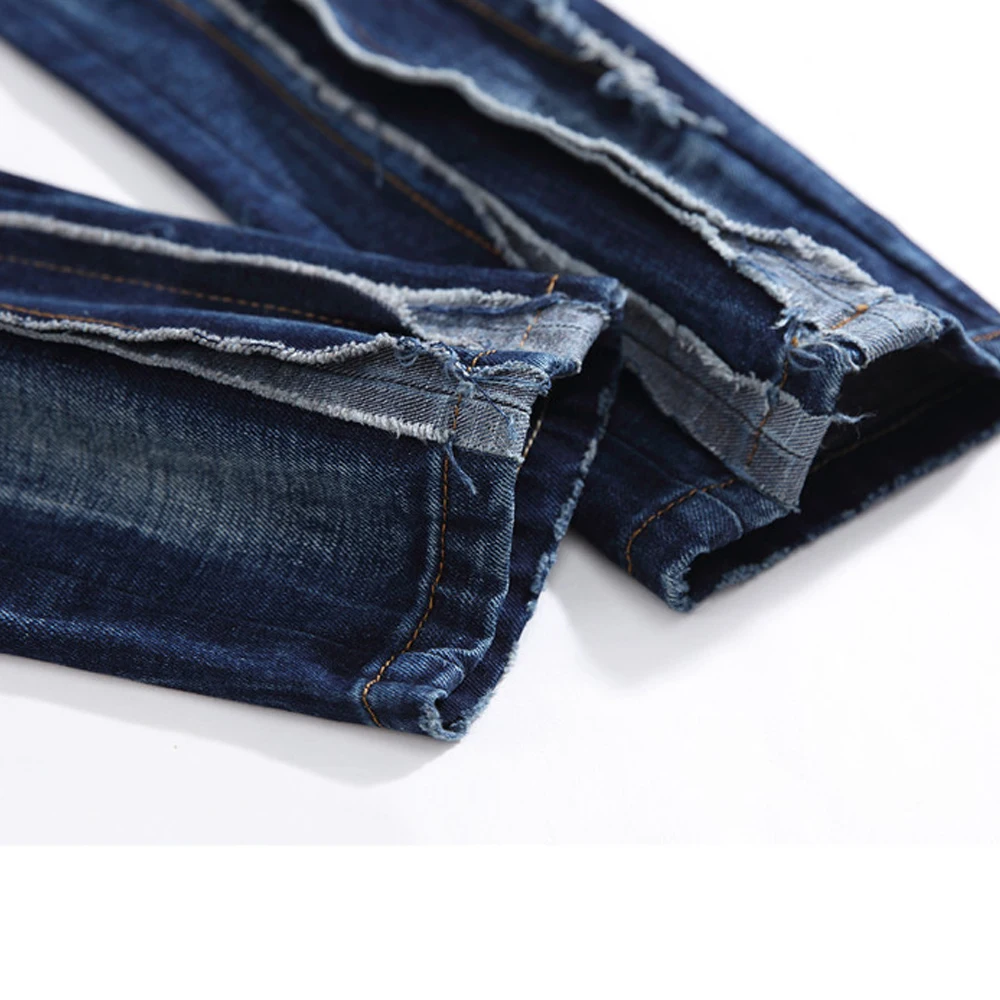 Hot Sale Ripped Jeans for Men Fashion Rivet Casual Original Brand Designer Elastic Blue Denim Mens Clothes Plus Size | Мужская одежда