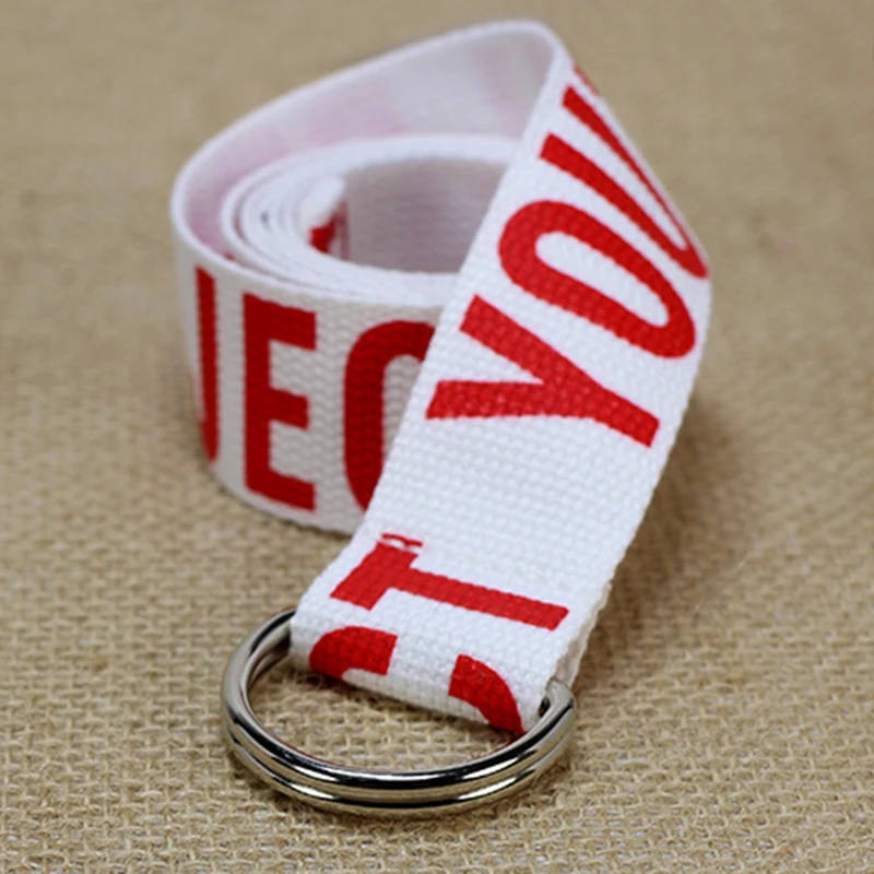 Унисекс Мода брезентовый ремень письмо печати тайский D кольцо двойной пряжкой