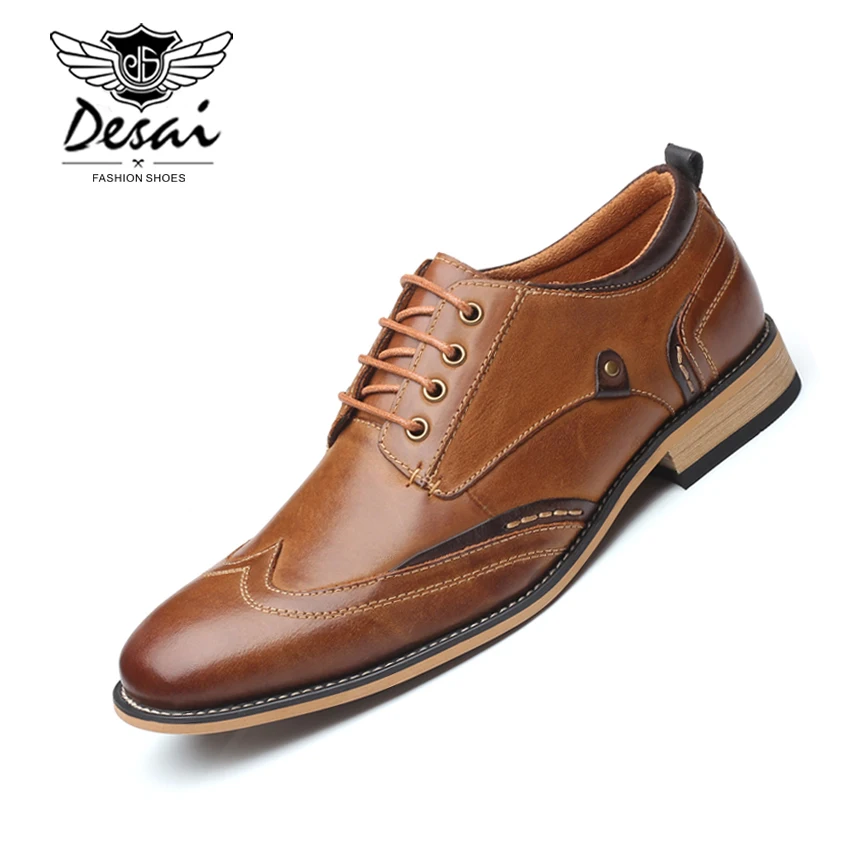 Desai New 2019 Men Dress Shoes Big Size 40-50 Man Business Shoes Genuine Leather Male Lace-Up Formal Shoes Spring/Autumn S086