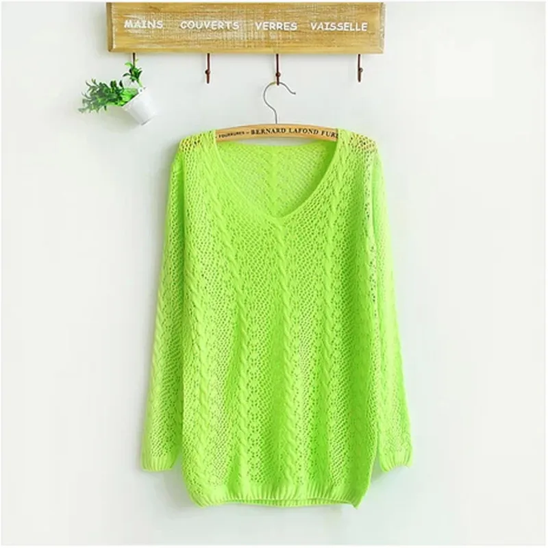 

Nice New Fashion Candy Color Small Twist V-neck Long-sleeved Hollow Women Sweater A224