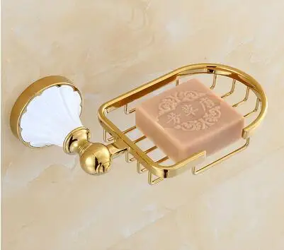 Soap basket Набор аксессуаров для ванной комнаты Золотой и белый держатель бумаги, полотенцесушитель, держатель мыла, вешалка для полотенец, стеклянная полка, Крючки набор оборудования для ванной комнаты - Цвет: Soap basket