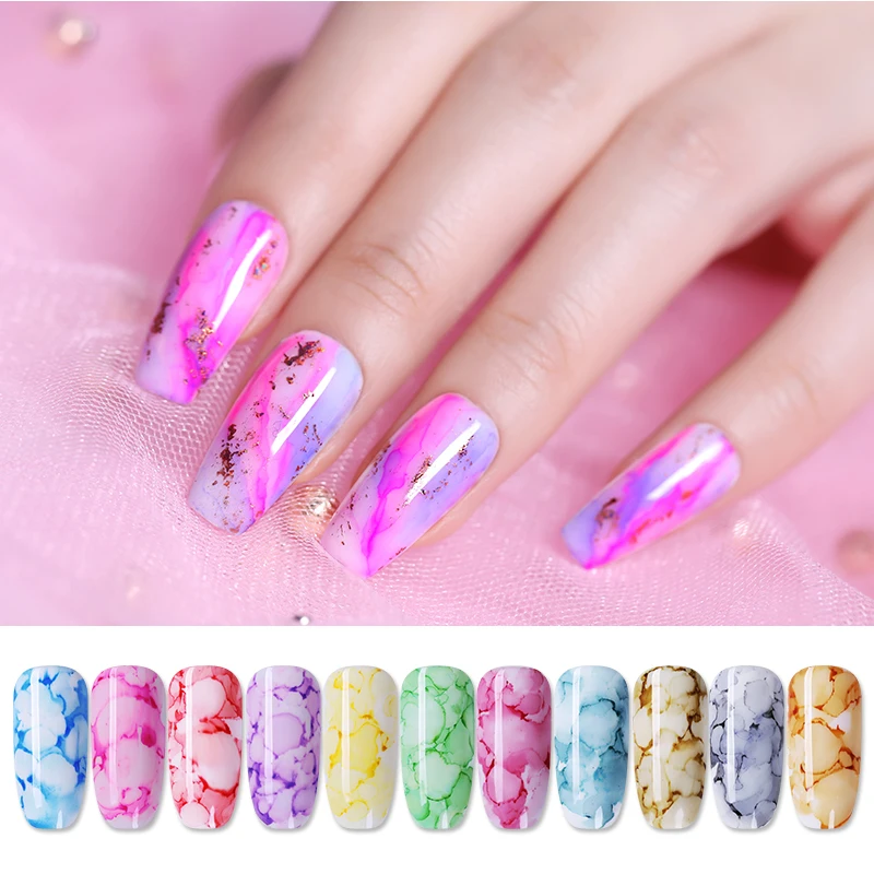 

NICOLE DIARY Watercolor Ink Nail Polish Marble Smoke Effect Nail Varnish Sparkly Blossom Gold Silver White Lacquers Decoration