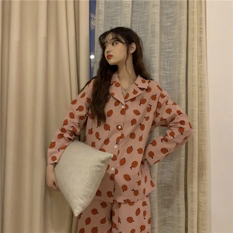 Hrizip Korean Women 2019 Spring Autumn Pajamas Sets Print Sweet Soft Loungewear Sleepwear Nightgown Women's Sleep | Женская одежда