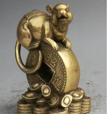 6 &quotКитайский Фэншуй из латуни Богатство Yuanbao деньги мышь зодиака статуя