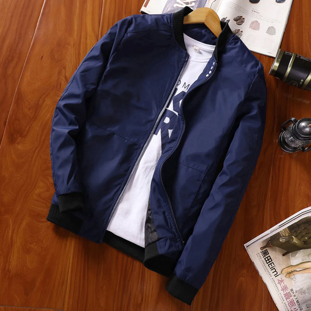 Blue color Новинка, тонкая мужская повседневная куртка с длинным рукавом, мужская повседневная куртка из полиэстера, осенняя модная куртка на молнии JK19074 - Цвет: Blue color