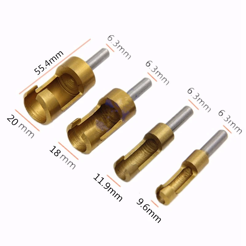 High Carbon Steel Wood Drilling Carpenter Power Tool Drill Bit Round Shank Set Hole Plug Cutter Cutting 6-16mm 4Pcs | Инструменты