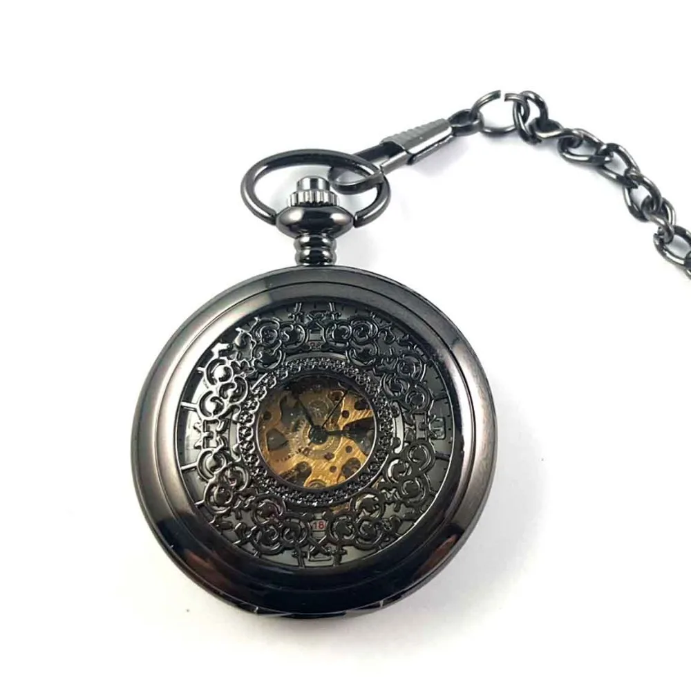 Ретро мужские полые стимпанк Скелет механический ручной ветер аналоговые