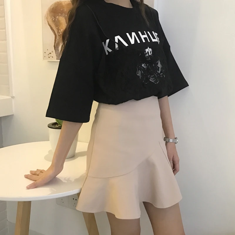 Женская юбка-трапеция Ulzzang короткая в консервативном стиле весна 2019 | одежда