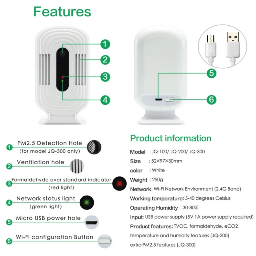 Wi Fi Цифровой ЖК дисплей Формальдегид детектор тестера PM2.5 Air Quality монитор