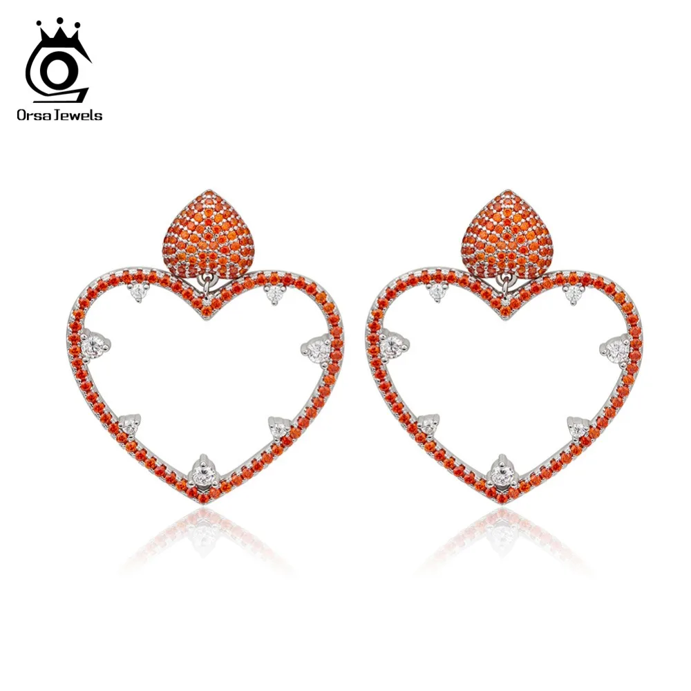 ORSA JEWELS Новое поступление покер Висячие серьги для девочки Красная сердечная форма Красный AAA CZ Роскошные серьги модные вечерние украшения OE228