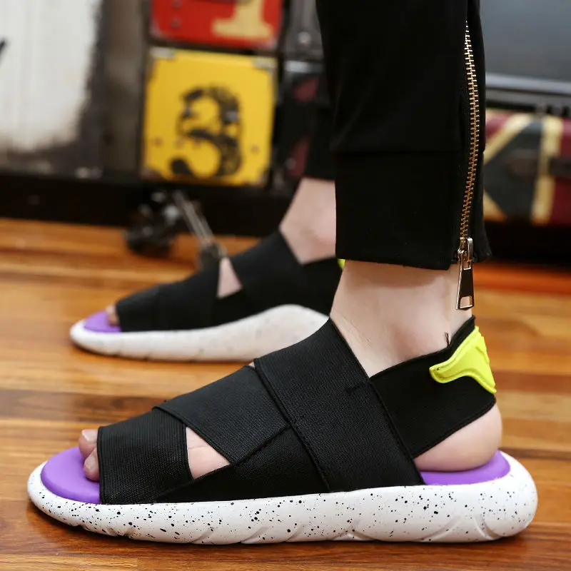 Сандалии мужские с эластичным ремешком повседневная обувь открытым носком