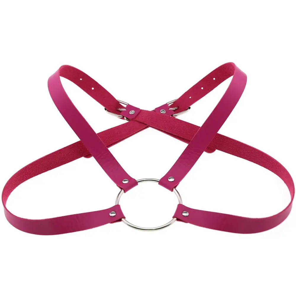 fuchsia Женский и мужской ремень из искусственной кожи для груди, мышц, плеч, тела, связывание, панк, готический металл, большой круглый пояс вокруг талии - Цвет: fuchsia