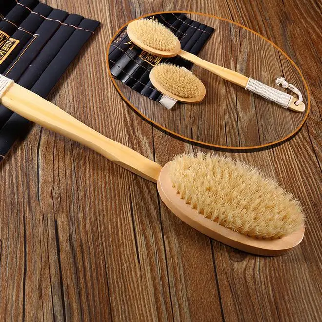 

Natural Bristle Middle Long Handle Wooden Shower Body Bath Brush ss1747