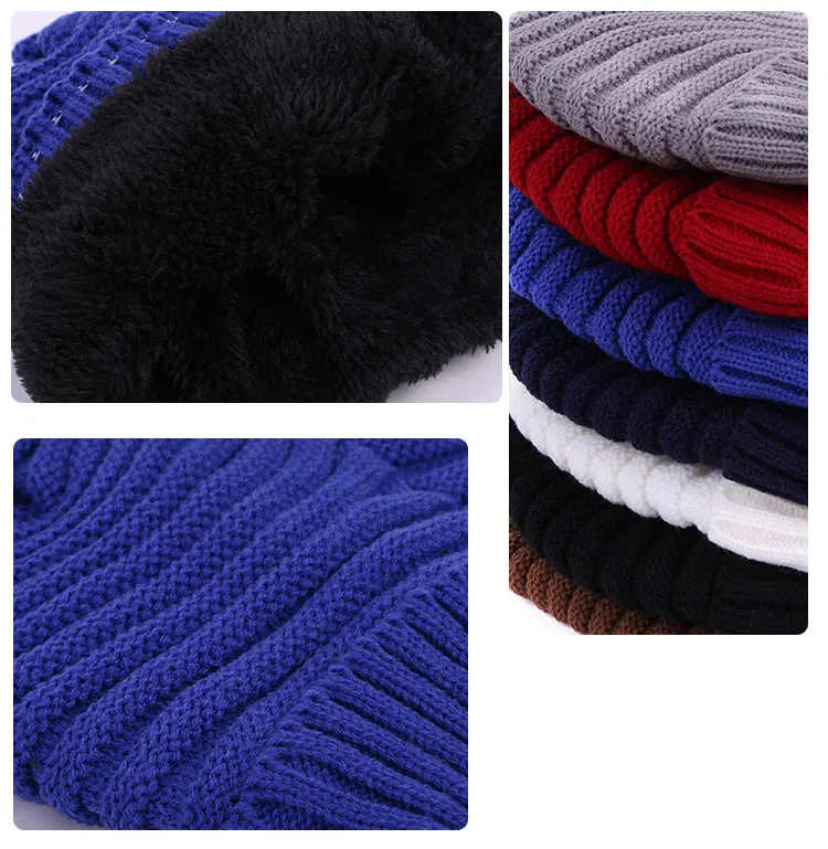 Вязаные зимние шапки с флисовой подкладкой для мужчин и женщин Теплые Мешковатые