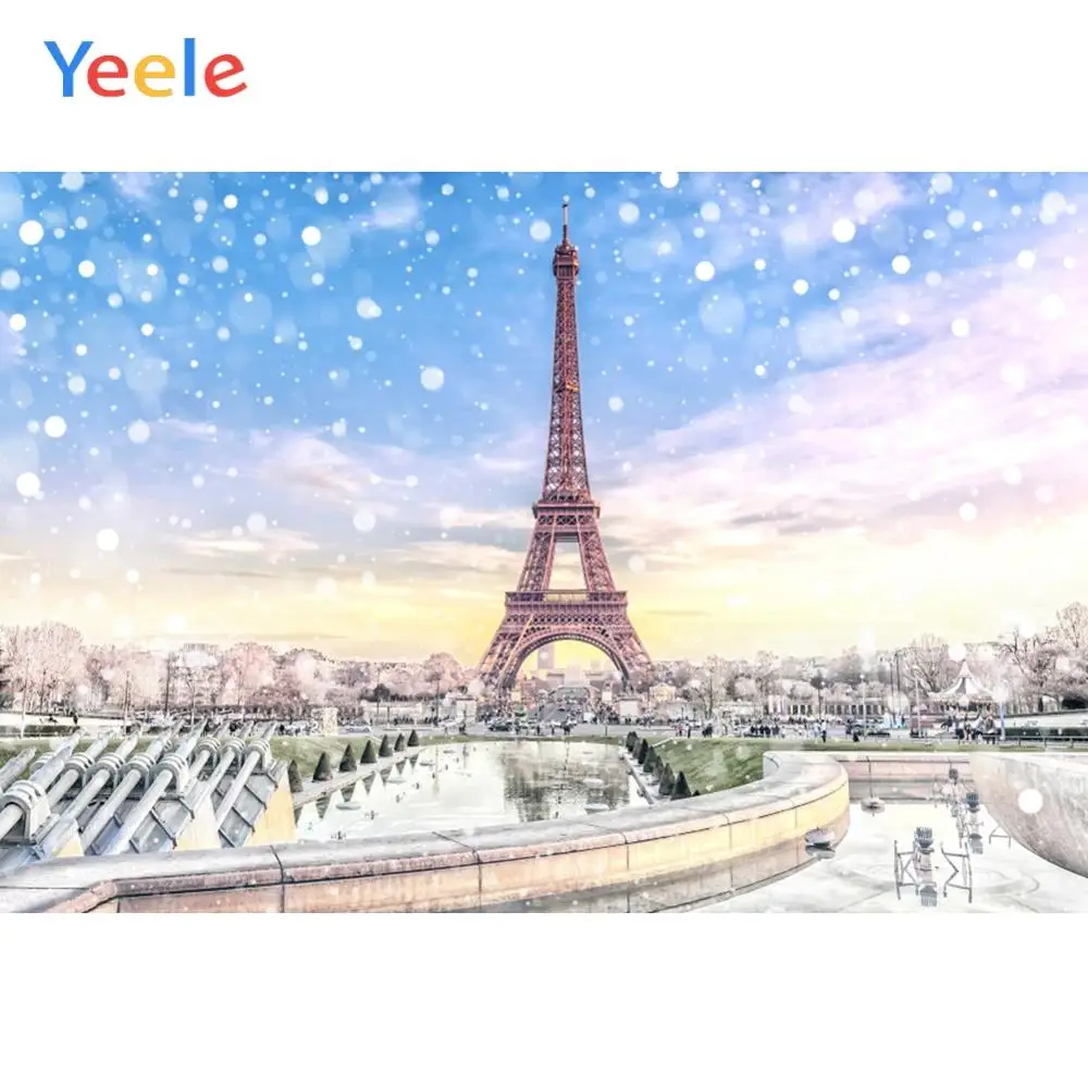 

Yeele Winter Fallen Snow Eiffel Tower Bedroom Decor Photography Backdrops Personalized Photographic Backgrounds For Photo Studio
