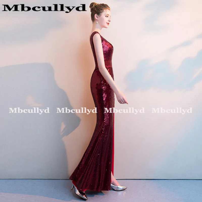 Длинные блестящие темно красные платья Mbcully для выпускного вечера с юбкой годе 2020