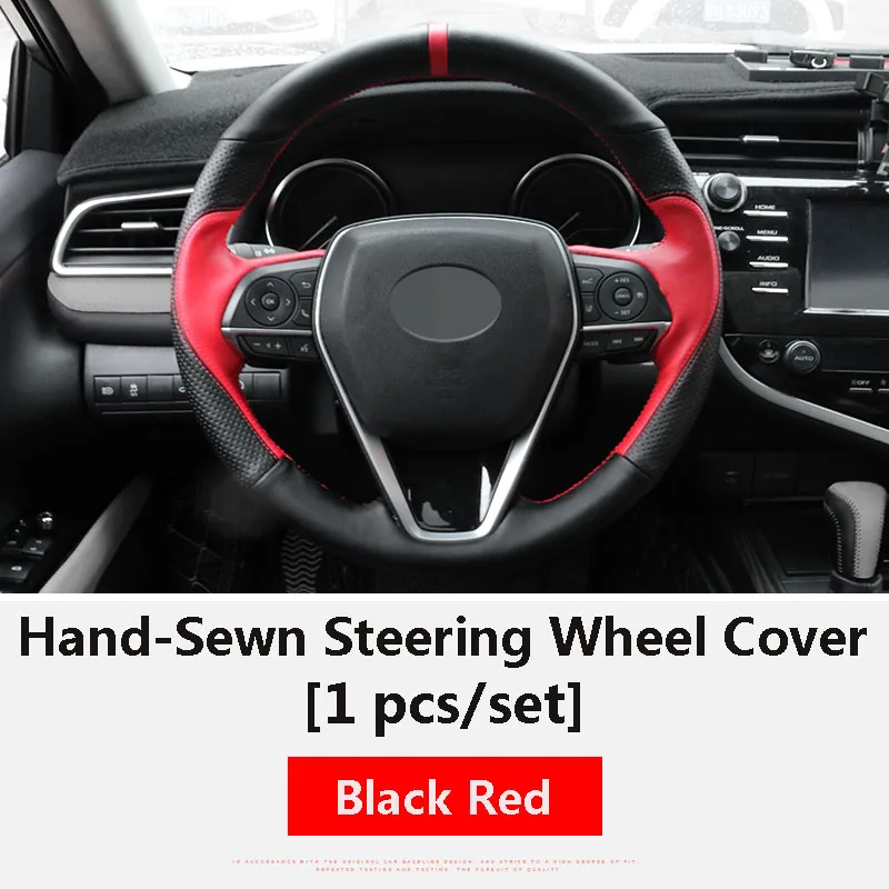 Steering Black Red QHCP чехол для рычага переключения передач, чехлы на руль, Защитная Наклейка на дверную колонну, кожаный внутренний аксессуар для Toyota Camry - Название цвета: Steering Black Red