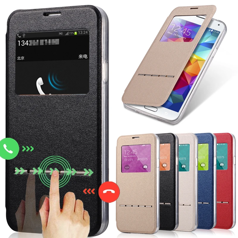 Кожаный чехол-книжка TANZ с окошком для обзора samsung Galaxy S5 S4 G530 со скользящей