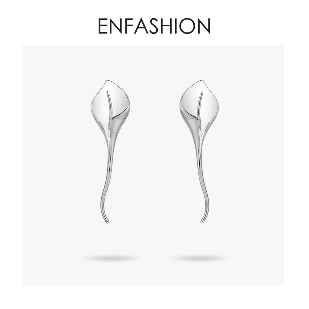 ENFASHION белые серьги-гвоздики с цветком лилии Калла для женщин золотого цвета милые длинные серьги-листья модные ювелирные изделия вечерние подарки EC191063 - Окраска металла: Silver color