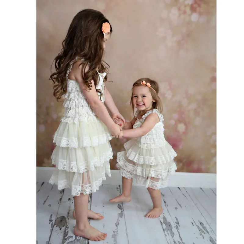 Girls Dress Summer For Girl White Lace Beige One-piece Baby Clothing Daughter 2-8 Age & Mom Pregnant | Детская одежда и обувь