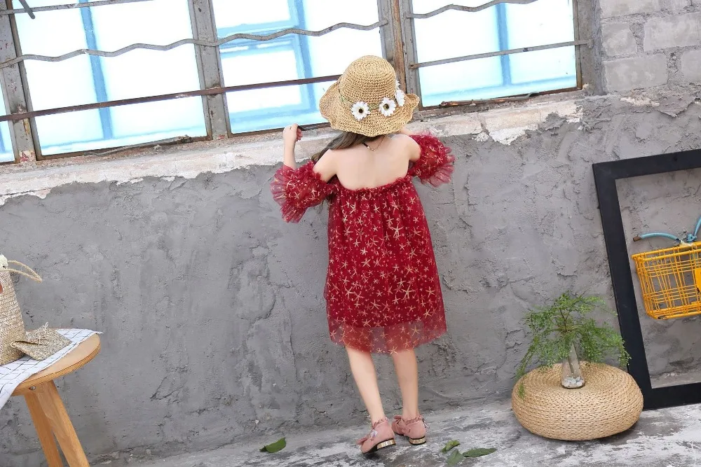 MERI AMMI/детская одежда для девочек платье с открытыми плечами платье-пачка со звездами Рождественский подарок для От 2 до 11 лет девочек
