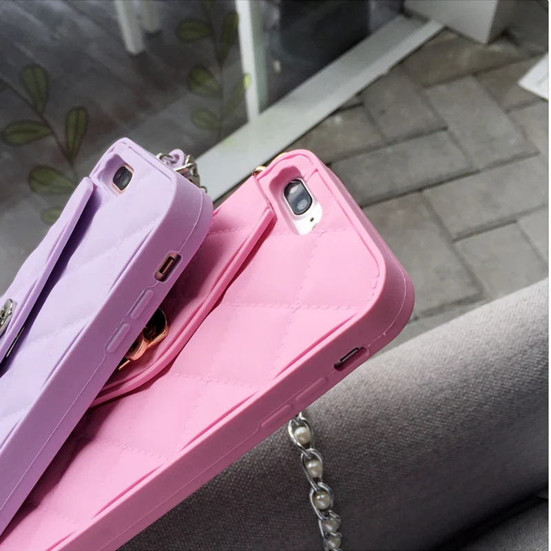 Чехол-Кошелек с жемчужной цепочкой для iphone 11 pro max XS MAX XR x 7 8 6s 6 plus кошелек сумка для карт женская сумочка Мягкая силиконовая сумка для телефона
