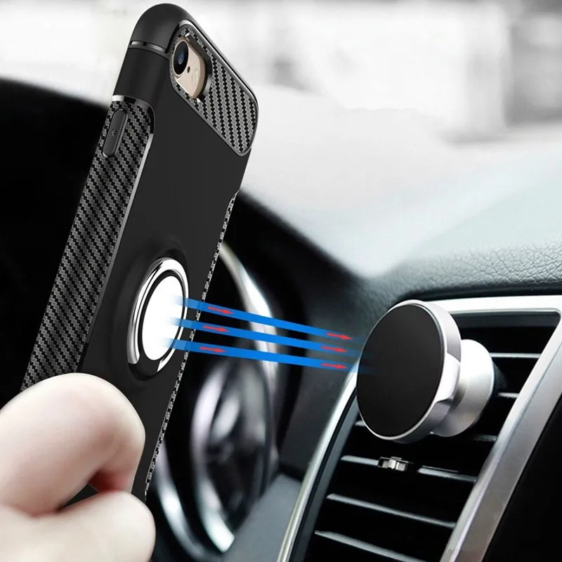 Чехол из углеродного волокна ТПУ + ПК для iPhone 6 6s 7 Plus автомобильный держатель