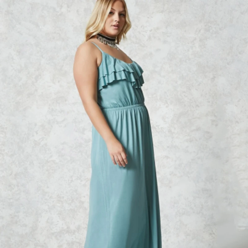 Женские платья макси с оборками одежда больших размеров 2017 летнее офисное платье