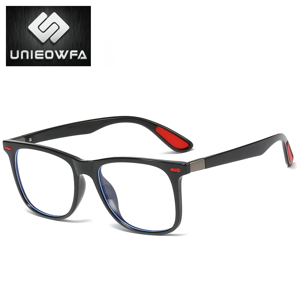 UNIEOWFA Retro Clear Glasses Frame Men Women Optical Myopia Eyewear Frame Transparent Spectacles TR90 Prescription Eyeglasses - Цвет оправы: C1 Bright Black