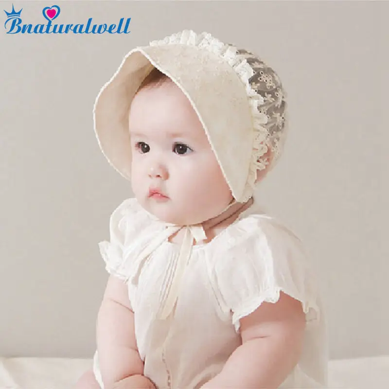 Bnaturalwell Bonnet With Lace Baby Girls Nordic Vintage Pattern Toddler Retro Kids Christening Baptism Cap H830 | Детская одежда и