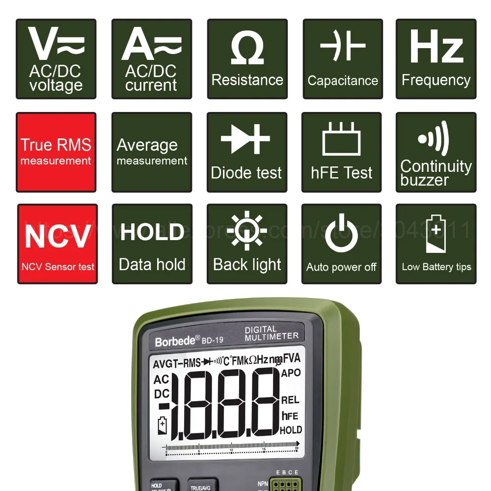 Профессиональный цифровой мультиметр True RMS 2000 отсчетов ЖК дисплей постоянный ток
