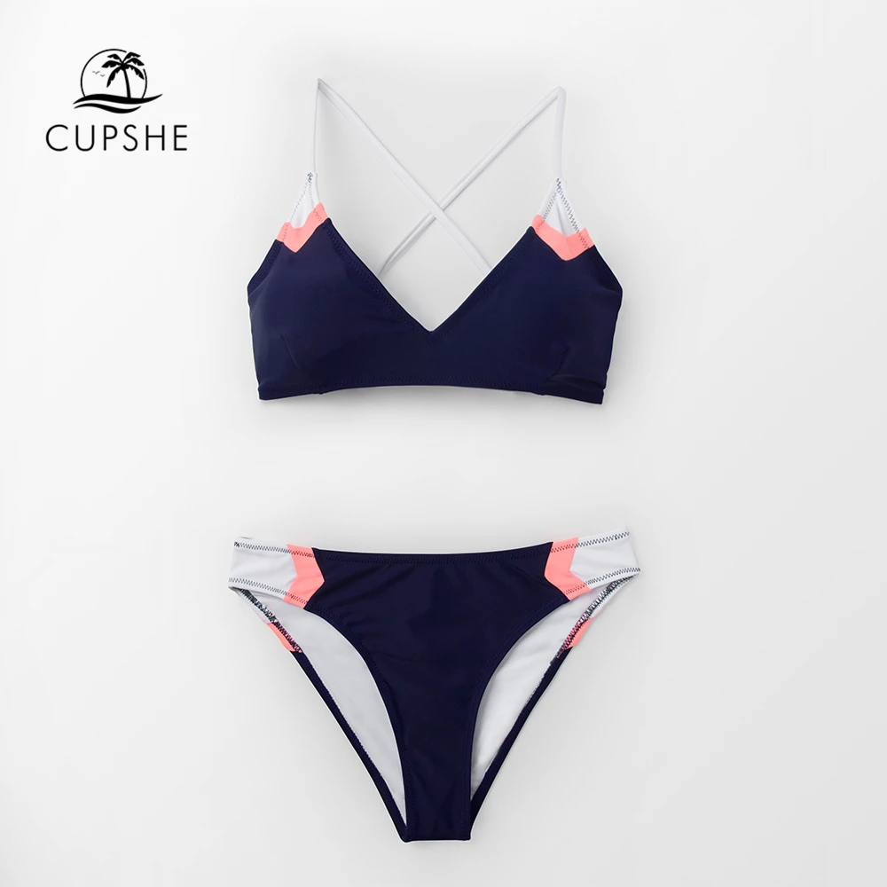 CUPSHE, темно-синие спортивные комплекты бикини на шнуровке, женские сексуальные цветные купальники из двух частей,, для девушек, пляжные купальники, купальники