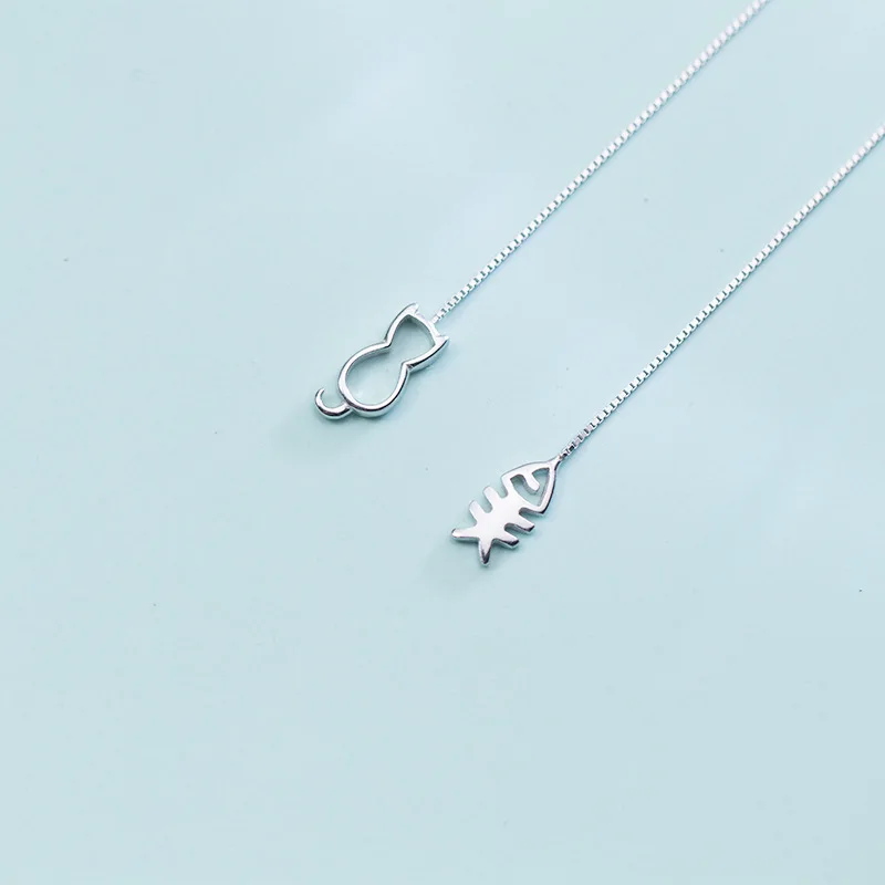 Серьги-подвески женские Асимметричные из серебра 925 пробы с котом | Украшения и