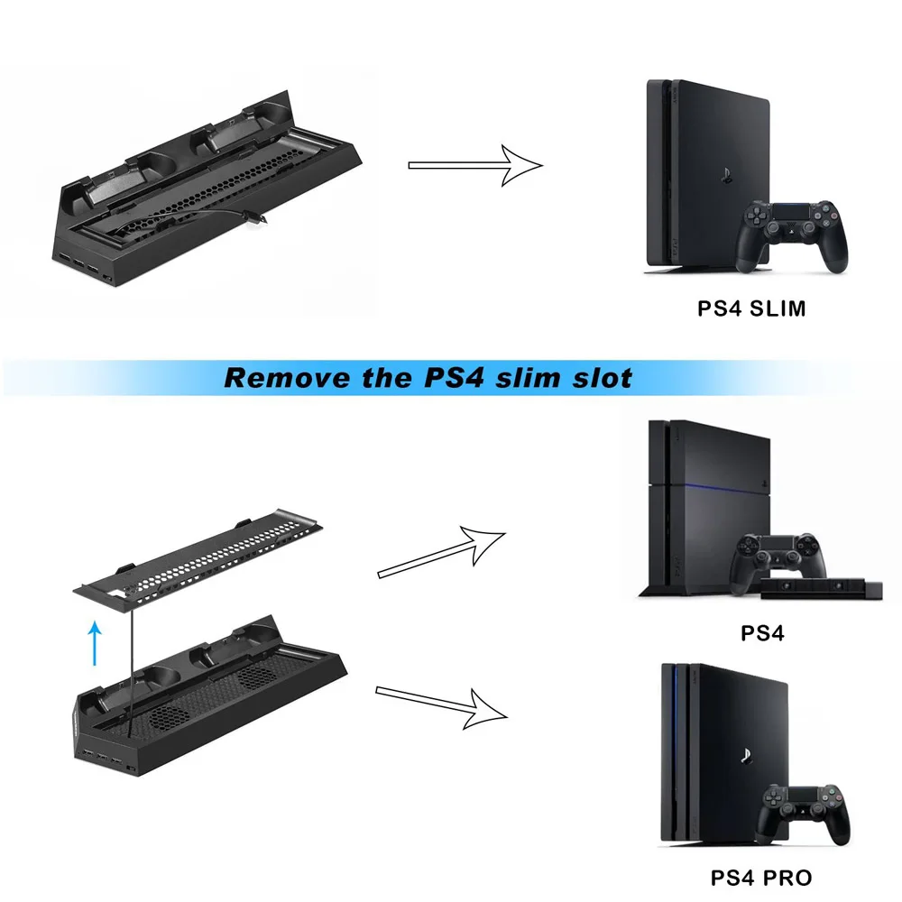 PS4 / Pro тонкий двойной контроллер зарядная станция с охлаждающим вентилятором для