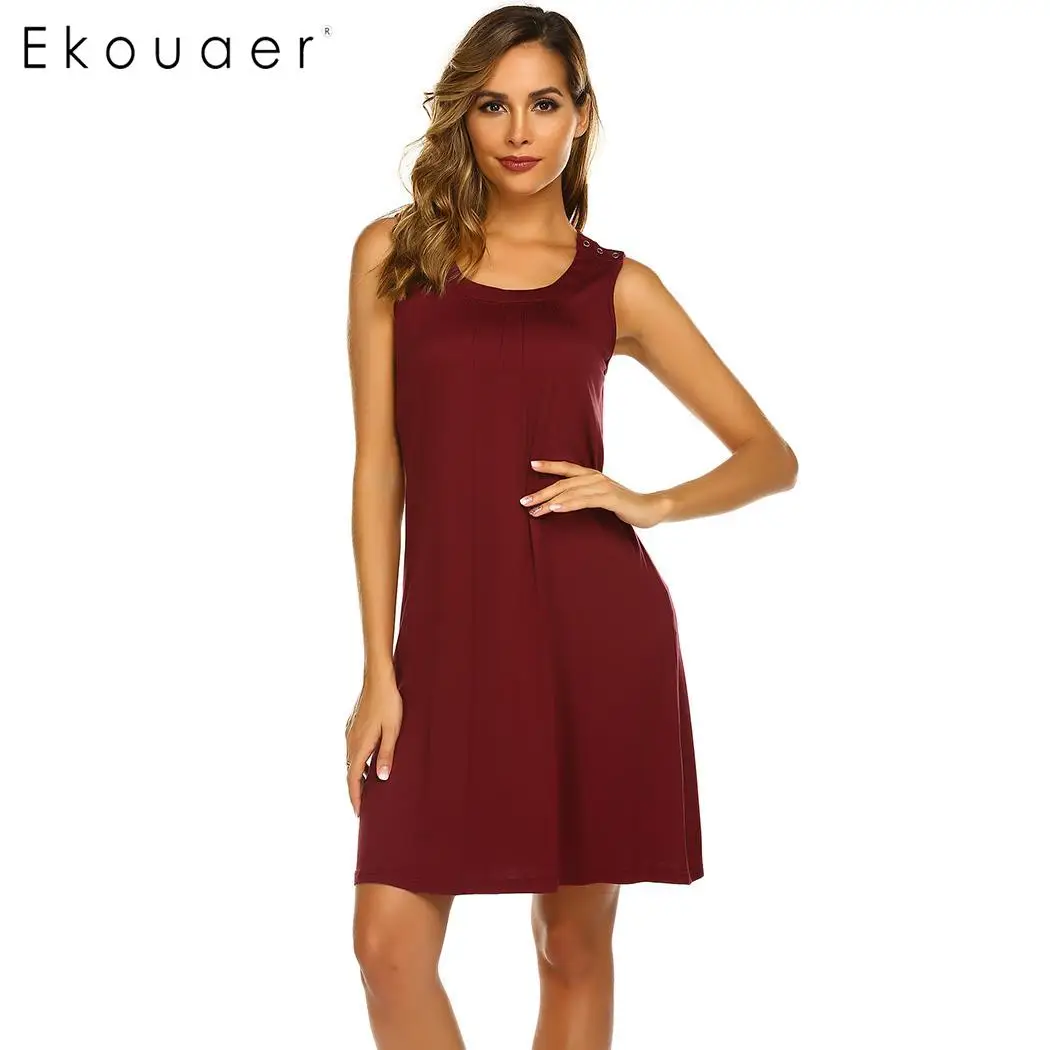 Wine Red Ekouaer, женское летнее Ночное платье, ночная рубашка с круглым вырезом, без рукавов, для грудного вскармливания, ночная рубашка, домашняя одежда - Цвет: Wine Red