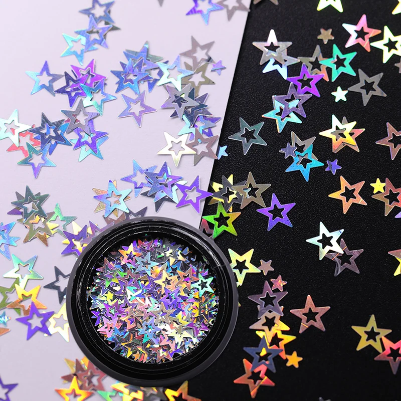LEMOOC блёстки для ногтей Серебряный лазер серебряная звезда 3D украшение DIY