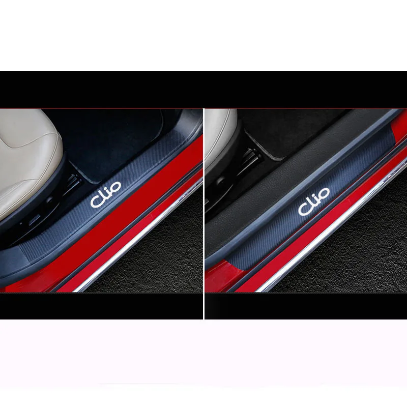 Car Door Threshold Plate For Renault Clio Carbon Fiber Pu leather Car-Styling