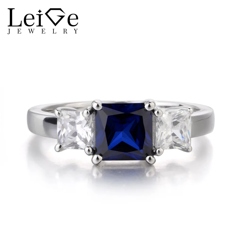 

Leige Jewelry Sapphire Ring Anniversary Ring September Birthstone Romantic Princess Cut Blue Gemstone Solid 925 Sterling Silver