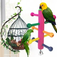 1pc bird parrot perch stand play fun toys cage gym climbing wooden rotate ladder