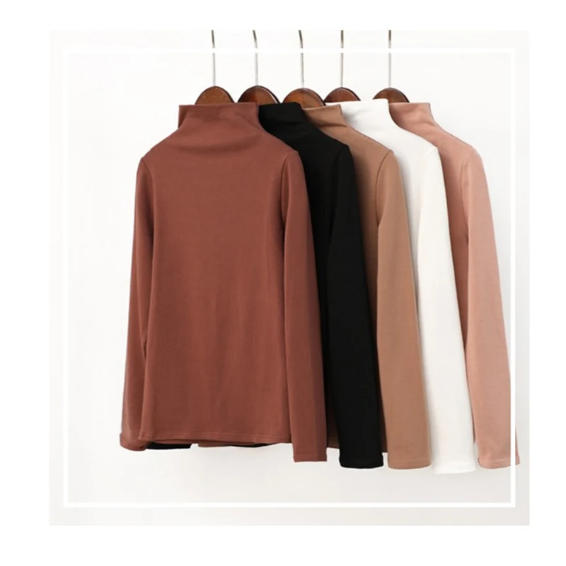 GGRIGHT Basic Turtleneck T shirts Women 2019 Spring Long Sleeve Casual Solid Cotton Tshirt Female Plus Size Tops chemise femme | Женская